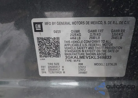 2019 GMC Terrain Sle z USA, uszkodzony, nr VIN 3GKALMEV1KL349833